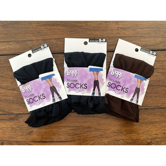 L'eggs Trouser Socks, Semi-Opaque, US Shoe size 5-9, 2x Black, 1x Brown - Picture 1 of 5
